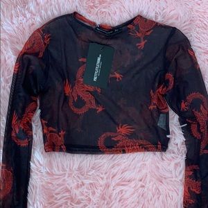 Red Dragon Printed Mesh Top